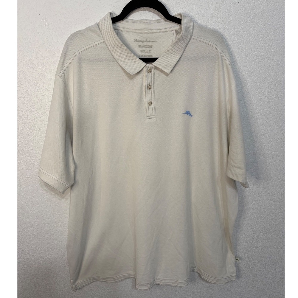 Tommy Bahama IslandZone Supima Polo Shirt Mens 2XLB Cream Off White Short Sleeve